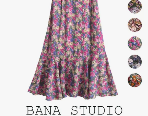 BANA意大利外贸出口松紧高腰油画碎花花色...