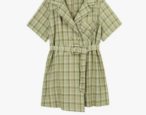 VEGA CHANG绿格纹休闲连体裤女 也...