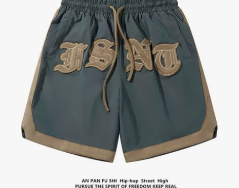 美式复古字母印花休闲短裤男夏季潮牌高街宽松...