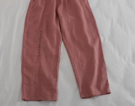 日系客供~工厂女装宽松亚麻休闲裤九分裤高腰...