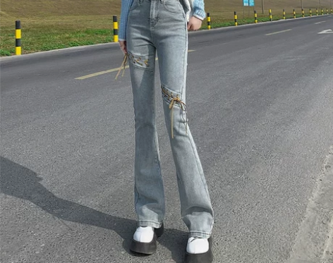 【狂欢价】高腰绑带牛仔裤女夏季设计感202...