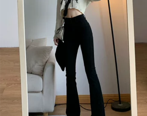 依米加黑色微喇叭牛仔裤女春秋2022年新款...