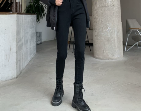 高腰烟灰色加绒牛仔裤女紧身显瘦秋冬大码胖m...