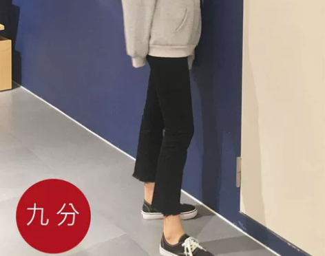 2020秋冬新款韩版黑色高腰牛仔裤女九分宽...