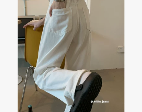 白色牛仔裤2022年春季新款宽松高腰显瘦百...