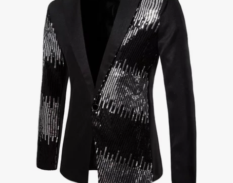 青春个性亮片拼接西服男式西装珠片演出礼服夜...