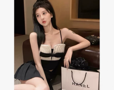 科幻 纯欲性感蝴蝶结吊带小背心女夏季甜辣妹...