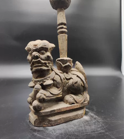 文房雅物｜清 掌灯狮 木雕 规格33cm ...