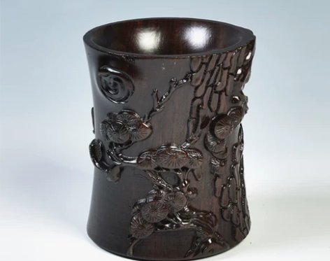 黑檀笔筒木质荷花笔筒 办法文具笔筒实木工艺...