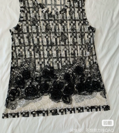 古着背心吊带古着网纱上衣 下摆立体玫瑰花 ...