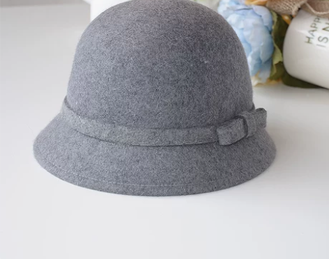 韩国纯羊毛呢小礼帽春秋冬季欧美复古蝴蝶结圆...