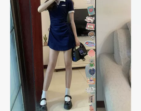 甜辣别致惊艳小个子学院风polo连衣裙子女...