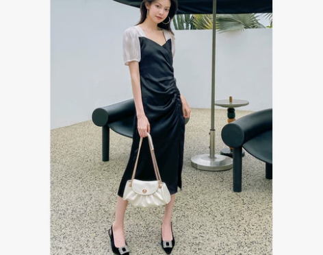 UR2022夏季HOT新品女装高级感拼接褶...