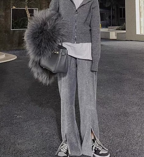 灯芯绒裤子女秋冬季长裤潮ins开叉裤加绒加...