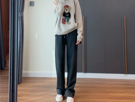 ?宽松垂感加厚加绒拖地阔腿针织休闲直筒裤女...