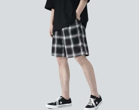 CHRY STUDIO黑白格子短裤夏季宽松...