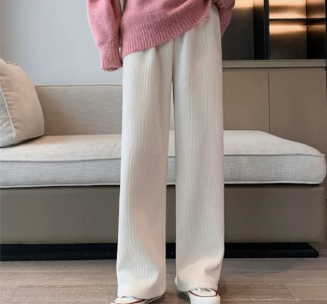 雪尼尔阔腿裤女春秋高腰垂感宽松直筒加绒秋冬...