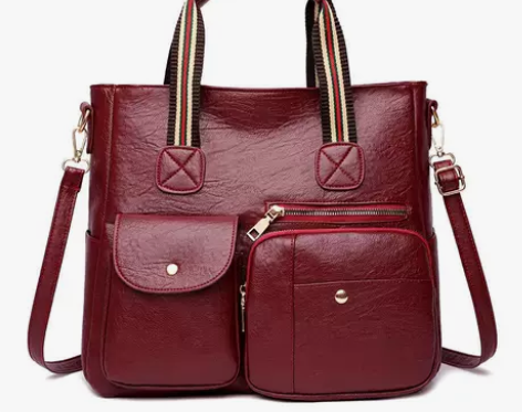 清仓，pu气质手提包，女单肩包，托特包酒红...