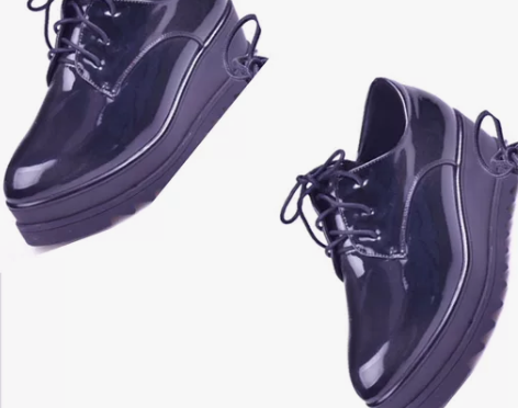 37-码软漆皮亮面暗紫色厚底休闲乐福鞋女系...