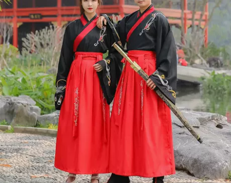 武侠风汉服女中国风交领齐腰襦裙男学生班服情...