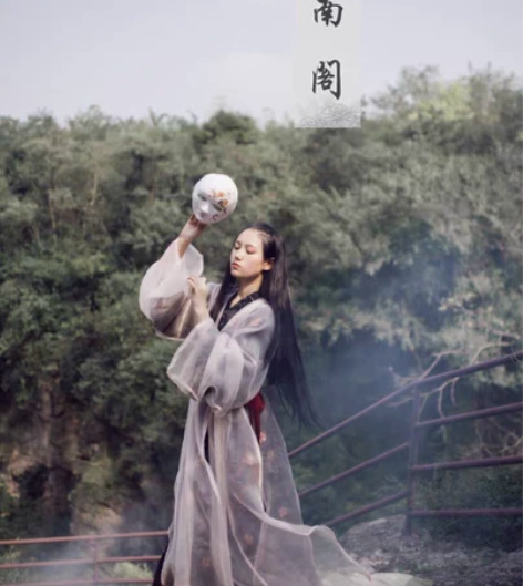 司南阁天水汉服魏晋风长衫大袖直裾套装，黑长...