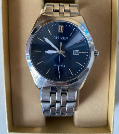 正品西铁城男表Citizen蓝色表盘休闲钢...