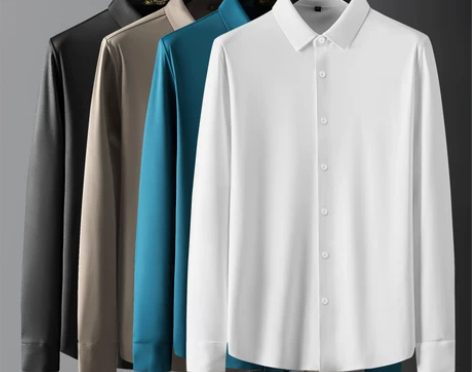 衬衫衬衣高端丝滑无痕弹力垂感免烫长袖衬衫男...