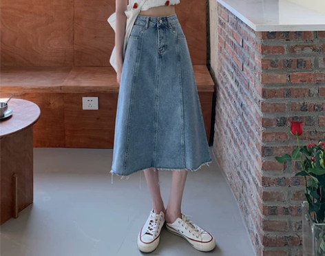大码高腰牛仔裙女夏薄款中长款a字裙显瘦遮胯...
