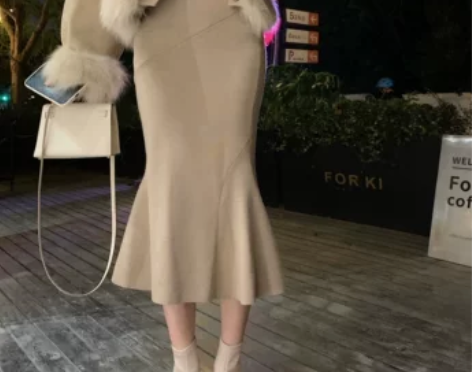 钱夫人女装 优雅高腰半身裙女秋冬小个子显瘦...