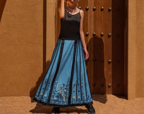 生活在左改良马面裙2023春夏新品渺蓝色复...