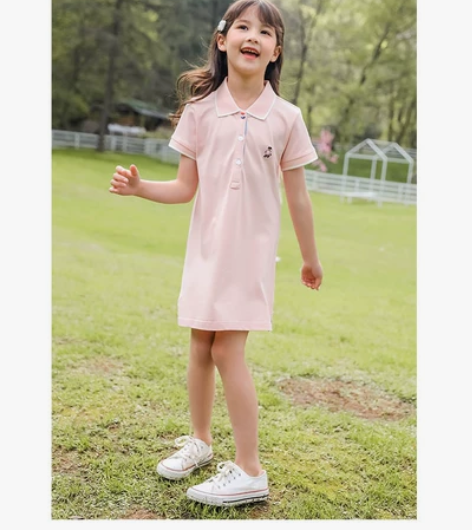 女童POLO裙学院风夏装新款儿童T恤裙刺绣...