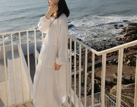 墨锦文艺极简风连衣裙2021春秋新款大摆宽...