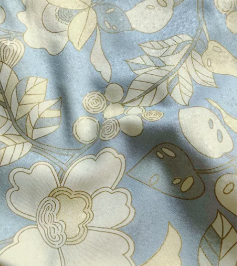 天蓝描金花枝小纹和服真丝蚕丝面料中古回流 ...