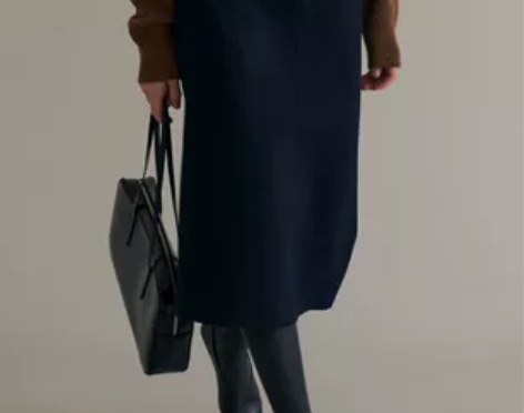 LEROBE藏蓝色毛呢一步裙开叉中裙RED...