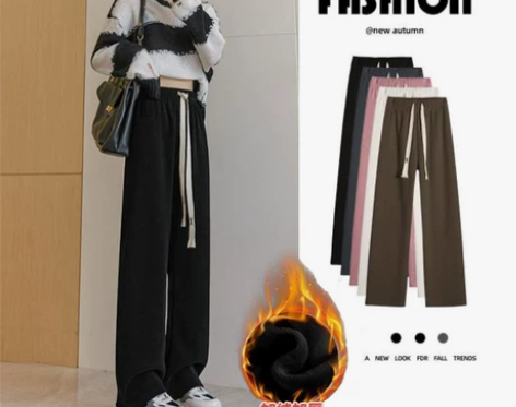 雪尼尔阔腿裤女春秋高腰垂感小个子直筒休闲