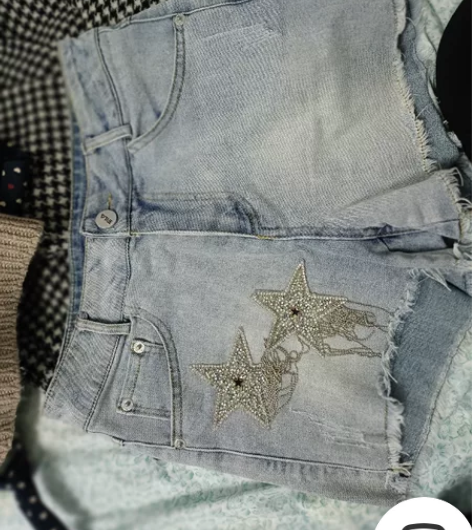 破洞毛边牛仔短裤女2022夏季新款高腰显瘦...