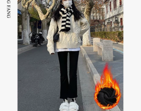 黑色微喇牛仔裤女2022年新款冬季高腰显瘦...