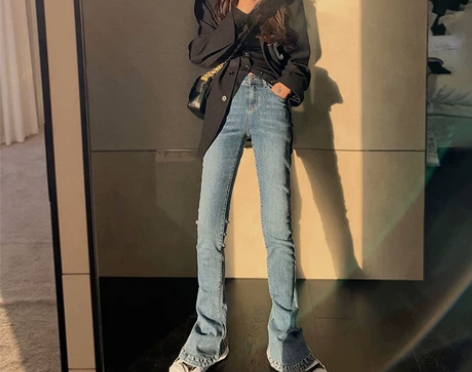 马蹄裤女高腰弹力显瘦显腿长修身喇叭拖地牛仔...