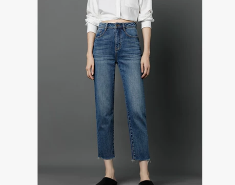 高腰直筒牛仔裤女宽松复古显瘦2021年春秋...