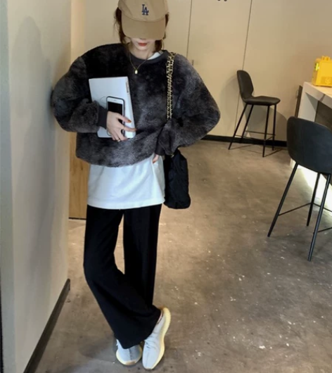 乌77炒舒服5色仿兔绒休闲裤韩版抽绳松紧高...