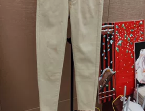 姜黄色高腰排扣铅笔裤百搭弹力修身显腿长小脚...
