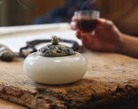 功德坊 天然玉石香炉家用室内檀香盘香炉龙凤...