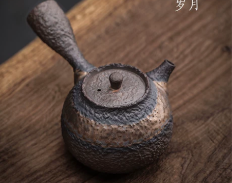 最后两把了日式粗陶石纹侧把壶手工复古陶瓷茶...