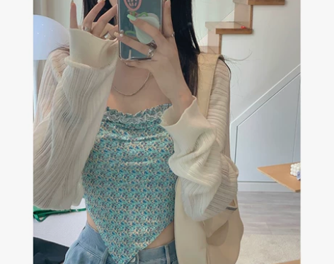 白水女 碎花挂脖背心吊带女夏季内搭倒三角修...