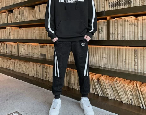 休闲运动套装男春秋新款宽松卫衣束脚卫裤两件...