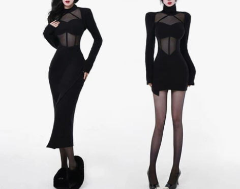 JOYKIKI金金酷酷哒 辣妹性感黑色鱼骨...