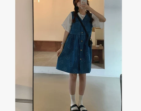 大Sim小Sim自制 蓝色牛仔连衣裙女20...