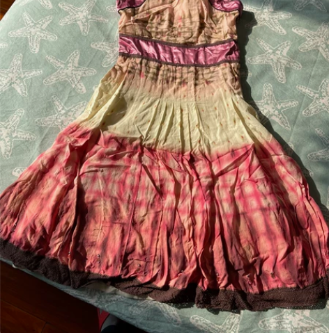 粉色棉布质无袖礼服裙，蜡染风格，s号，海边...