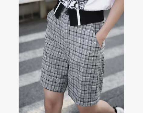 K家格子裤女高腰外穿短裤2020春夏新款宽...