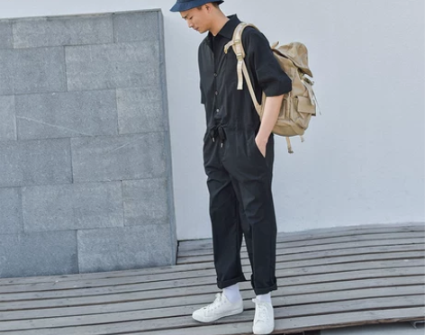 春夏韩版裤子潮牌男装连体裤短袖上衣潮男士工...